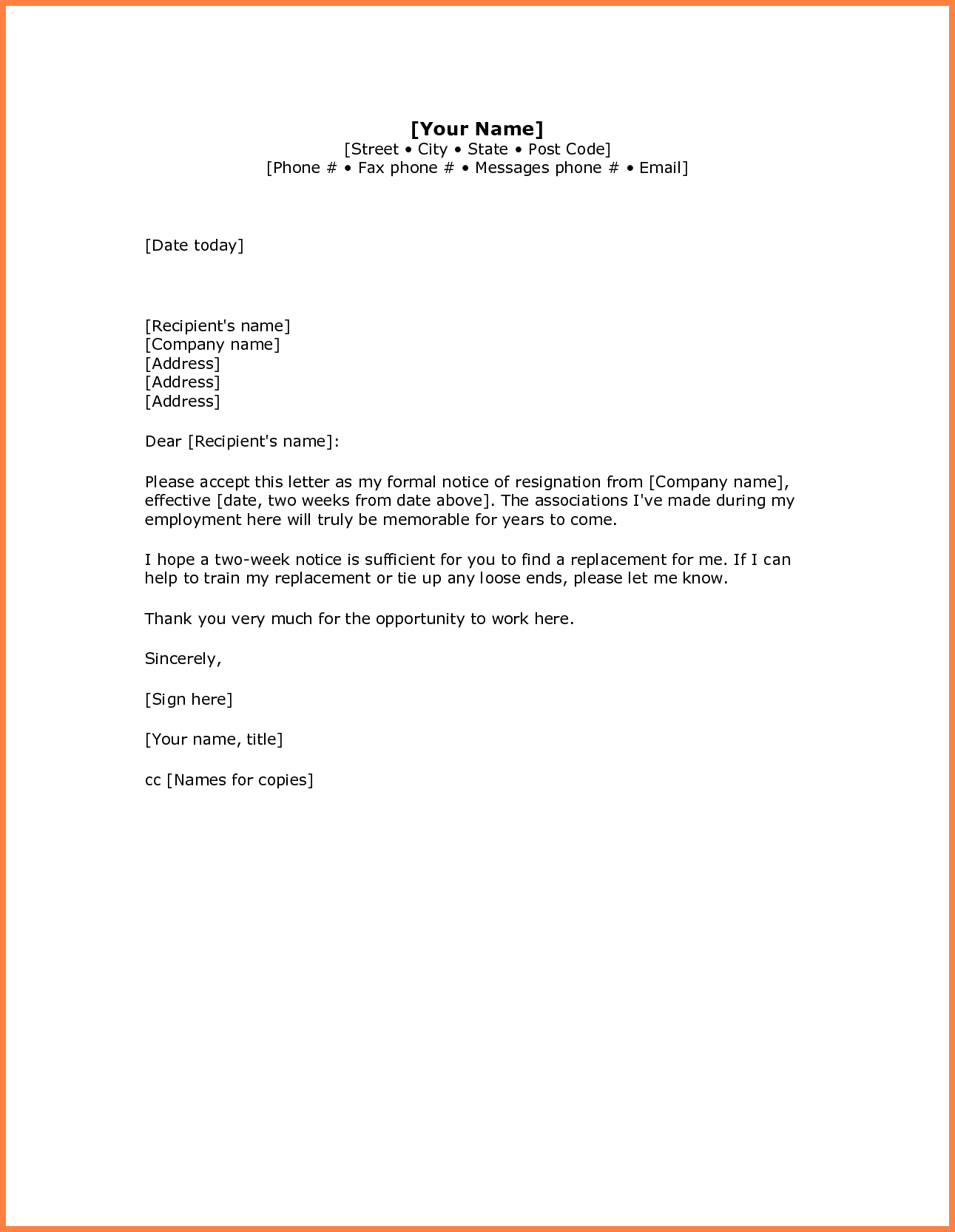 simple resignation letter examples