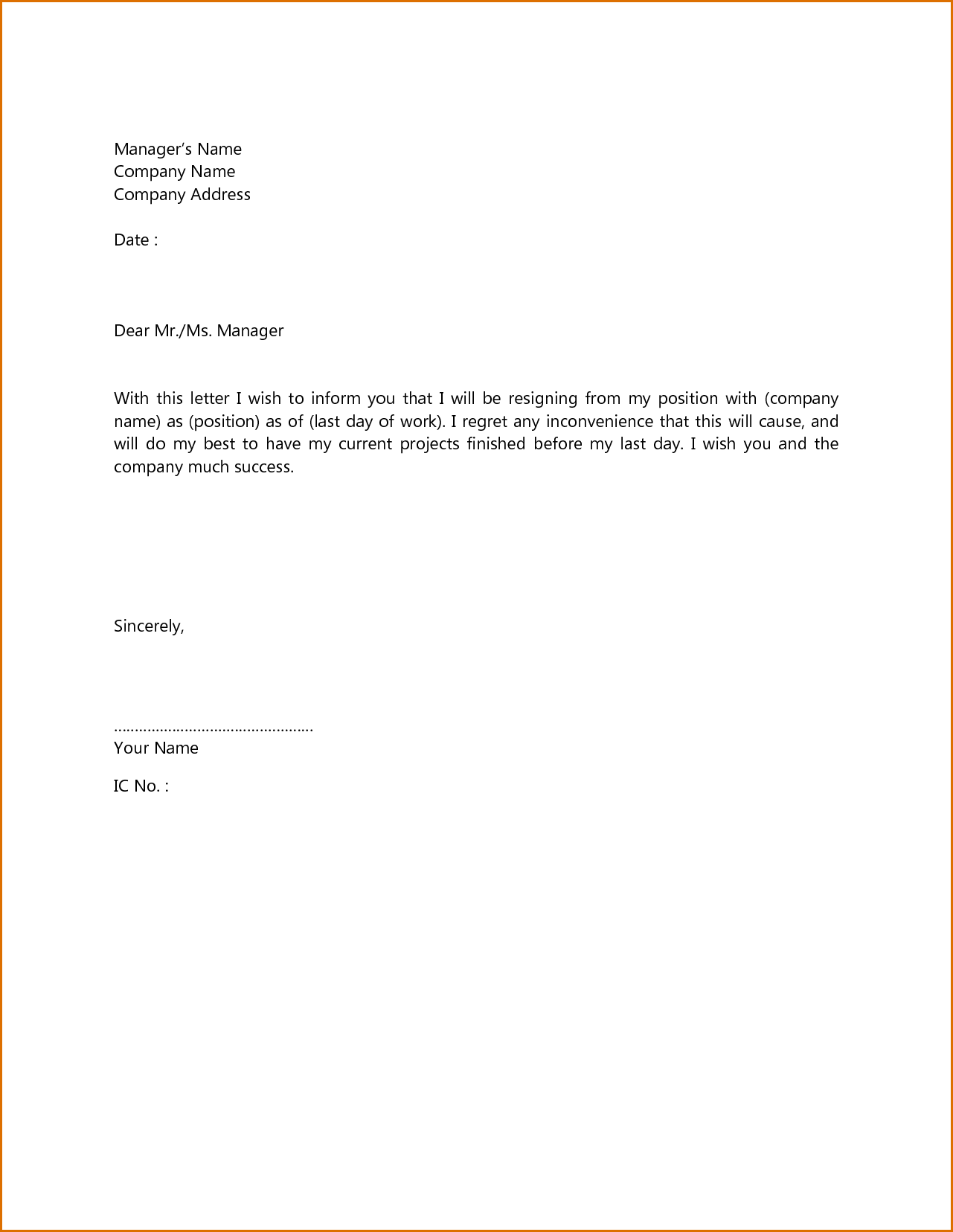 simple resignation letter examples
